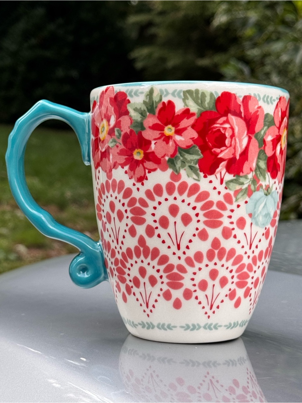 Two Pioneer Woman Floral Rose Latte XL Mug/Cup~24oz~Blue/Red/Pink/White